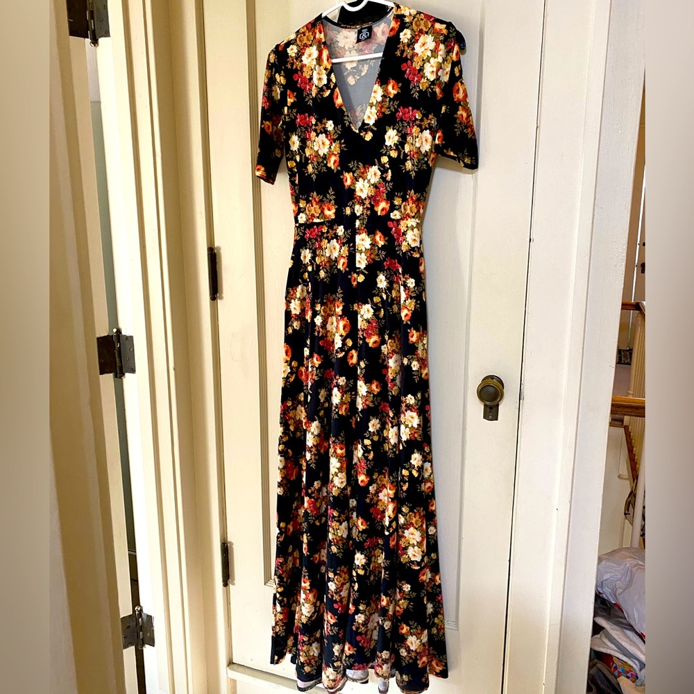 Agnes and Dora Small maxi floral v-neck a line peasant dress WITH POCKETS!